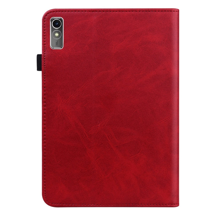 For Lenovo Xiaoxin Pad Pro 12.7 Solid Color Stripe Embossed Leather Tablet Case(Red)