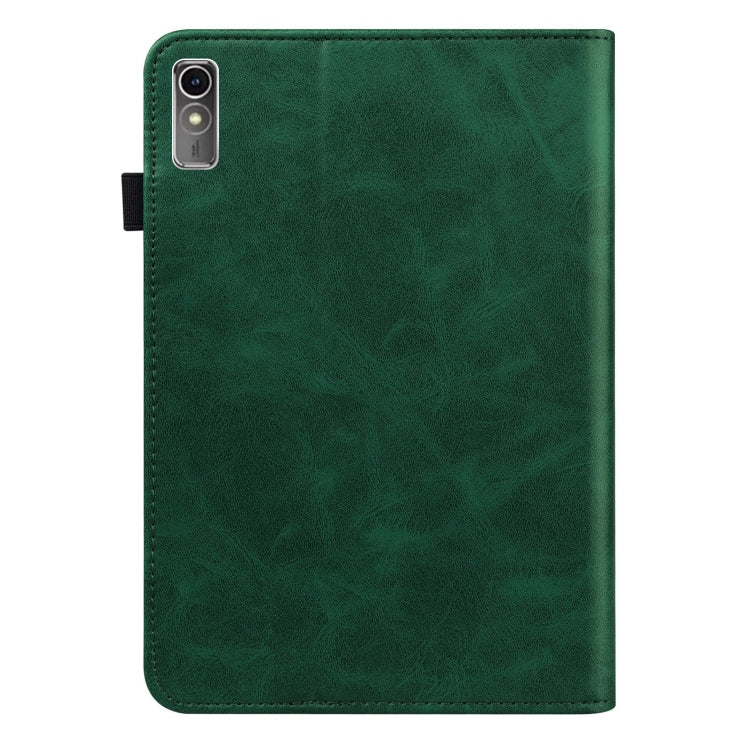 For Lenovo Xiaoxin Pad Pro 12.7 Solid Color Stripe Embossed Leather Tablet Case(Green)