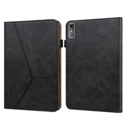 For Lenovo Xiaoxin Pad Pro 12.7 Solid Color Stripe Embossed Leather Tablet Case(Black)
