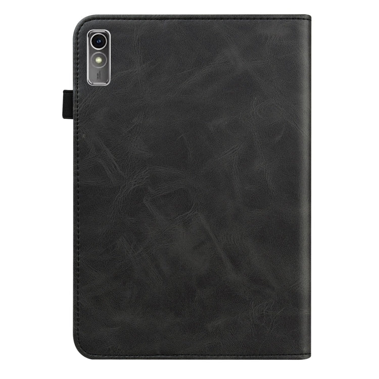 For Lenovo Xiaoxin Pad Pro 12.7 Solid Color Stripe Embossed Leather Tablet Case(Black)