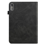 For Lenovo Xiaoxin Pad Pro 12.7 Solid Color Stripe Embossed Leather Tablet Case(Black)