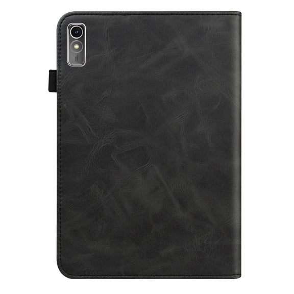 For Lenovo Xiaoxin Pad Pro 12.7 Solid Color Stripe Embossed Leather Tablet Case(Black)