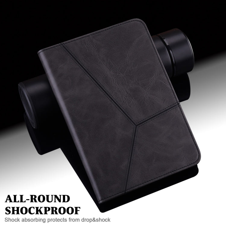 For Lenovo Xiaoxin Pad Pro 12.7 Solid Color Stripe Embossed Leather Tablet Case(Black)
