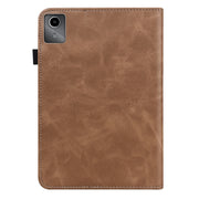 For Lenovo Tab M11 / Xiaoxin Pad 11 2024 Solid Color Stripe Embossed Leather Tablet Case(Brown)
