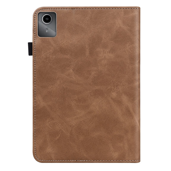 For Lenovo Tab M11 / Xiaoxin Pad 11 2024 Solid Color Stripe Embossed Leather Tablet Case(Brown)
