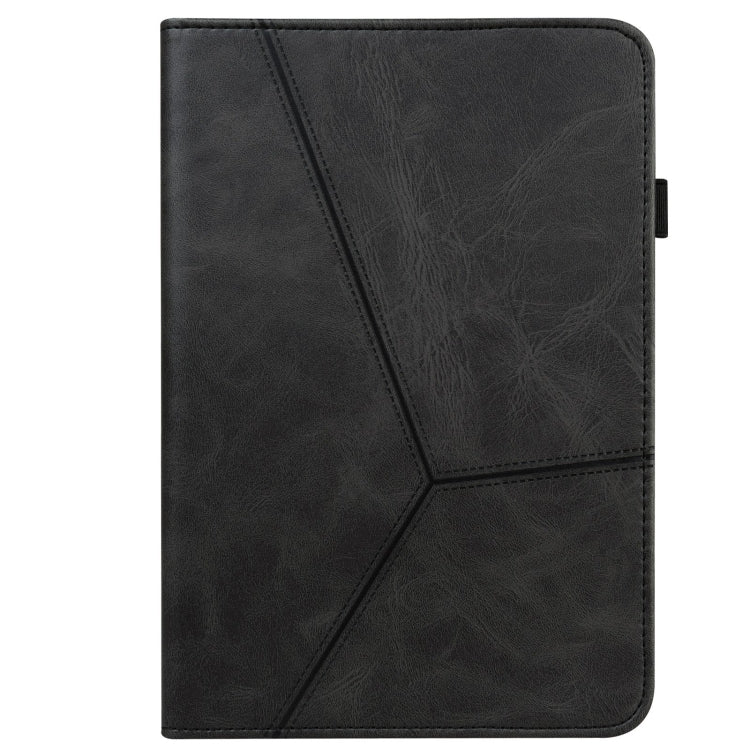 For Samsung Galaxy Tab A9 Solid Color Stripe Embossed Leather Tablet Case(Black)