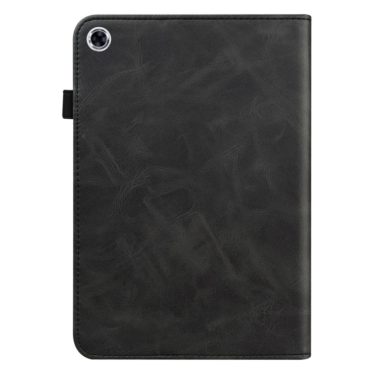 For Samsung Galaxy Tab A9 Solid Color Stripe Embossed Leather Tablet Case(Black)