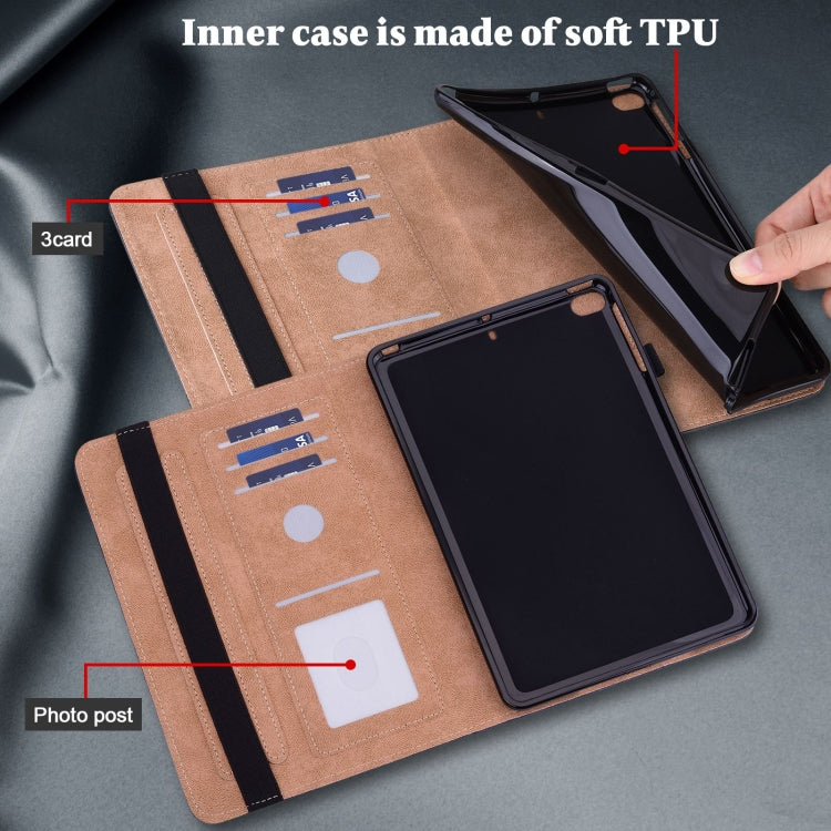 For Samsung Galaxy Tab A9 Solid Color Stripe Embossed Leather Tablet Case(Black)
