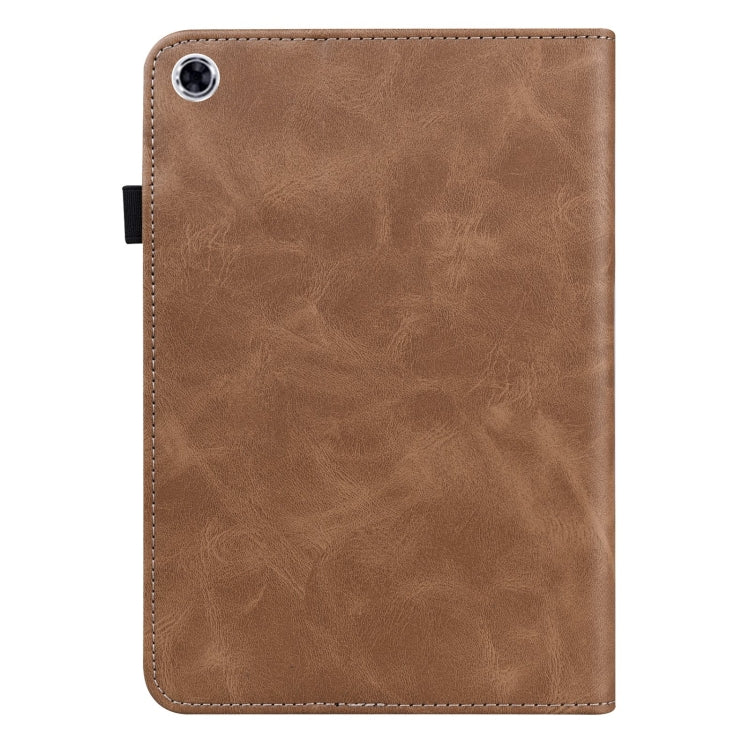 For Samsung Galaxy Tab A9 Solid Color Stripe Embossed Leather Tablet Case(Brown)