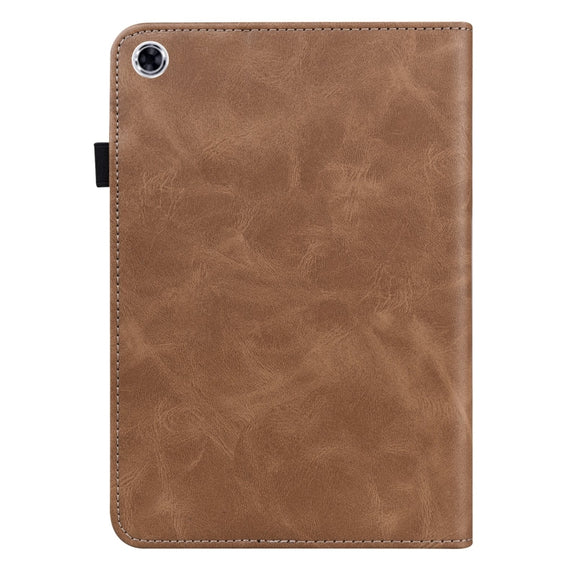 For Samsung Galaxy Tab A9 Solid Color Stripe Embossed Leather Tablet Case(Brown)