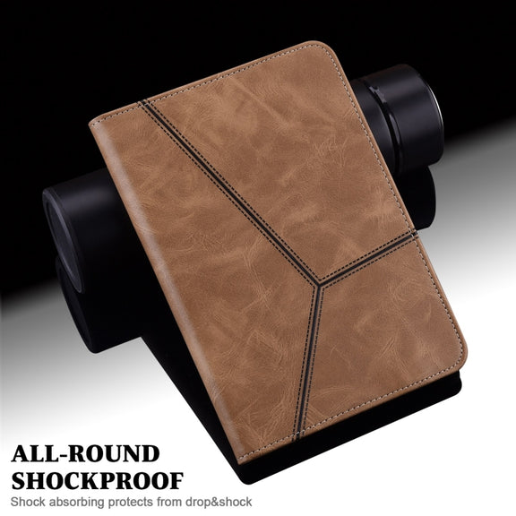 For Samsung Galaxy Tab A9 Solid Color Stripe Embossed Leather Tablet Case(Brown)