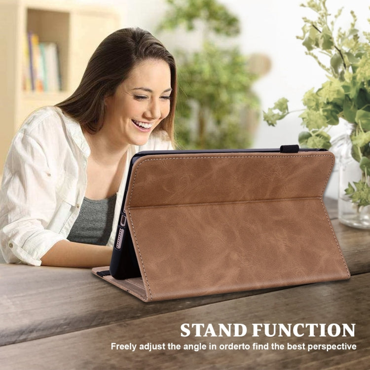For Samsung Galaxy Tab A9 Solid Color Stripe Embossed Leather Tablet Case(Brown)