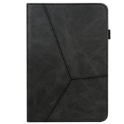 For Samsung Galaxy Tab S7+/S8+/S9+/S9 FE+ Solid Color Stripe Embossed Leather Tablet Case(Black)