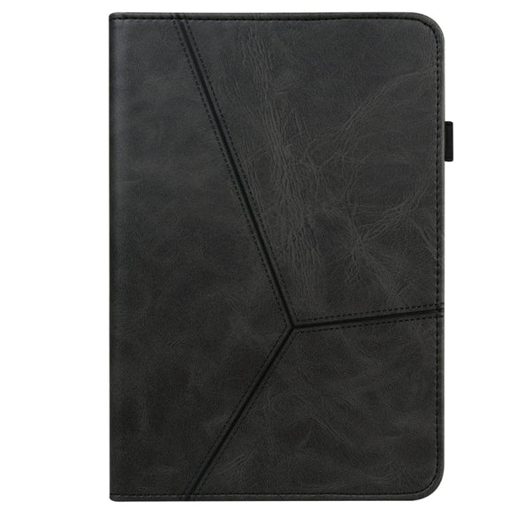 For Samsung Galaxy Tab S7+/S8+/S9+/S9 FE+ Solid Color Stripe Embossed Leather Tablet Case(Black)