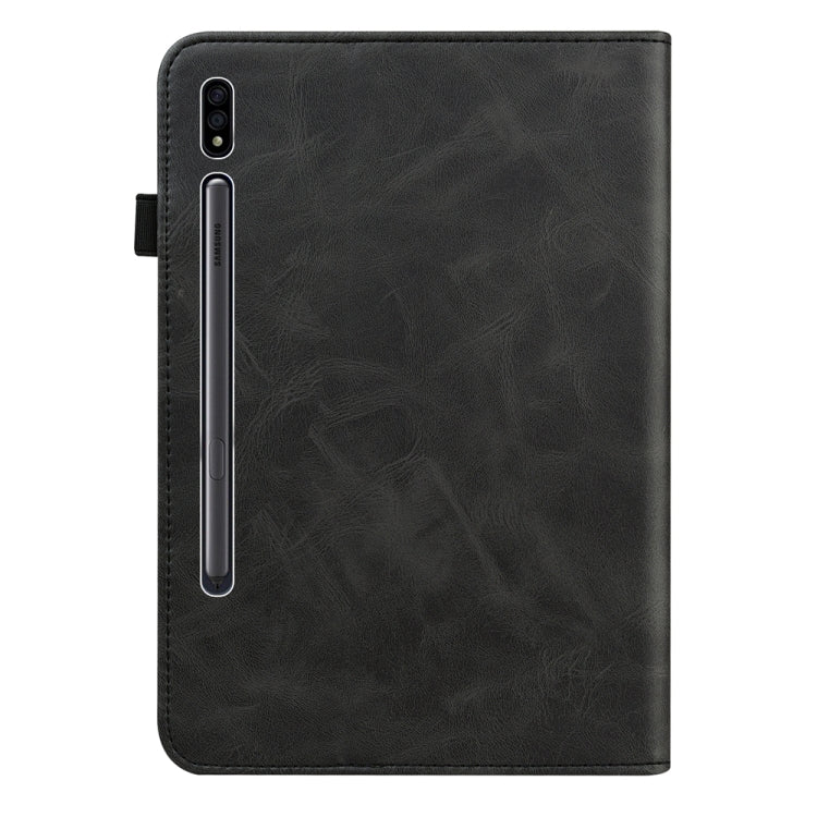 For Samsung Galaxy Tab S7+/S8+/S9+/S9 FE+ Solid Color Stripe Embossed Leather Tablet Case(Black)