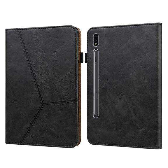 For Samsung Galaxy Tab S7+/S8+/S9+/S9 FE+ Solid Color Stripe Embossed Leather Tablet Case(Black)