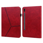 For Samsung Galaxy Tab S9+ / S9 FE+ Solid Color Stripe Embossed Leather Tablet Case(Red)