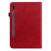 For Samsung Galaxy Tab S9+ / S9 FE+ Solid Color Stripe Embossed Leather Tablet Case(Red)