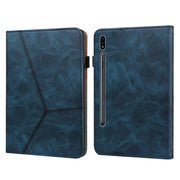 For Samsung Galaxy Tab S9+ / S9 FE+ Solid Color Stripe Embossed Leather Tablet Case(Blue)