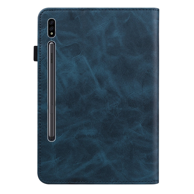 For Samsung Galaxy Tab S9+ / S9 FE+ Solid Color Stripe Embossed Leather Tablet Case(Blue)