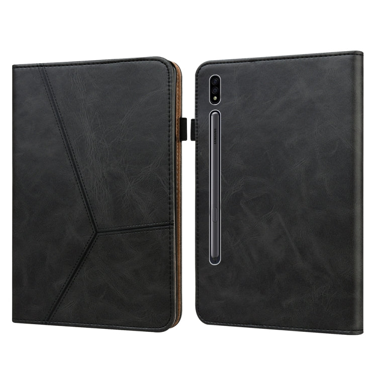 For Samsung Galaxy Tab S7/S8/S9/S9 FE Solid Color Stripe Embossed Leather Tablet Case(Black)