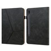 For Samsung Galaxy Tab S7/S8/S9/S9 FE Solid Color Stripe Embossed Leather Tablet Case(Black)