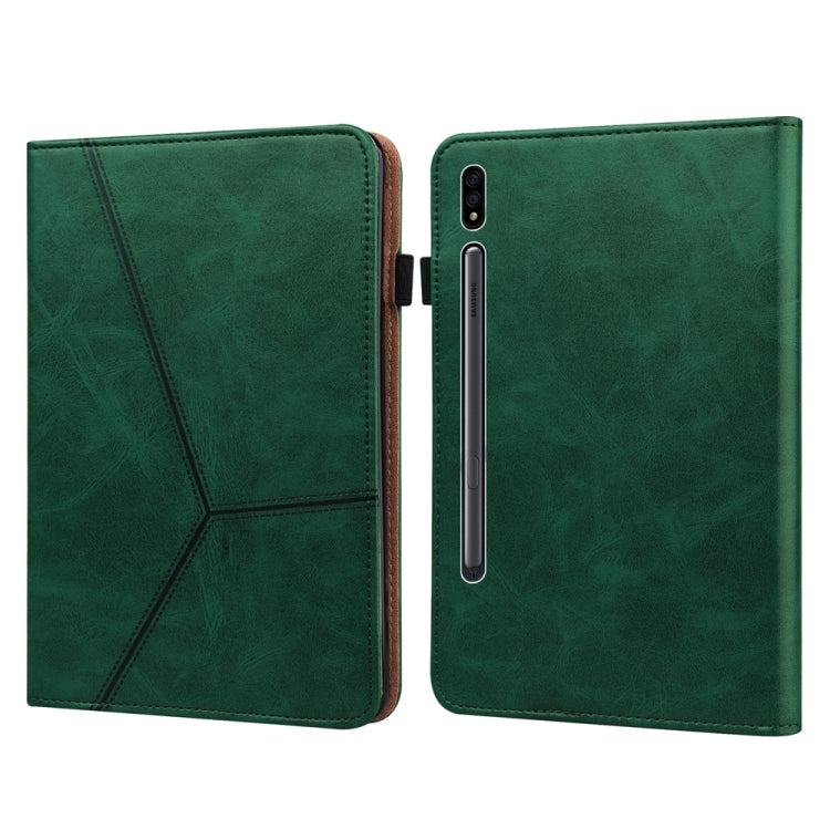 For Samsung Galaxy Tab S9 / S9 FE Solid Color Stripe Embossed Leather Tablet Case(Green)