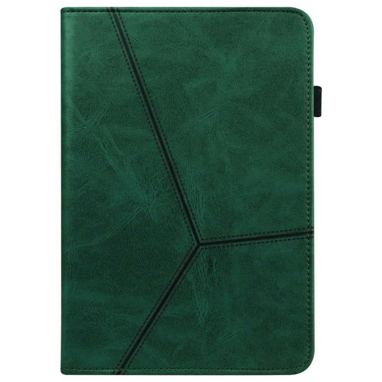 For Samsung Galaxy Tab S9 / S9 FE Solid Color Stripe Embossed Leather Tablet Case(Green)