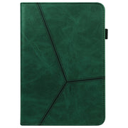 For Samsung Galaxy Tab S9 / S9 FE Solid Color Stripe Embossed Leather Tablet Case(Green)