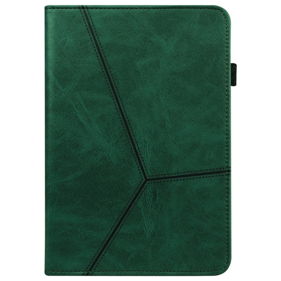For Samsung Galaxy Tab S9 / S9 FE Solid Color Stripe Embossed Leather Tablet Case(Green)