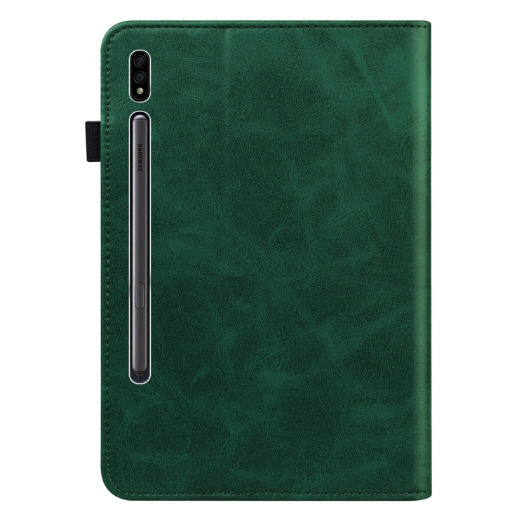 For Samsung Galaxy Tab S9 / S9 FE Solid Color Stripe Embossed Leather Tablet Case(Green)