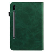 For Samsung Galaxy Tab S9 / S9 FE Solid Color Stripe Embossed Leather Tablet Case(Green)
