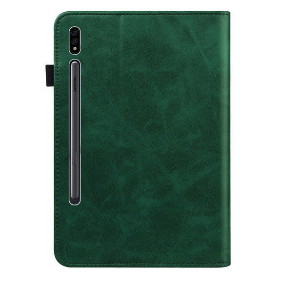 For Samsung Galaxy Tab S9 / S9 FE Solid Color Stripe Embossed Leather Tablet Case(Green)
