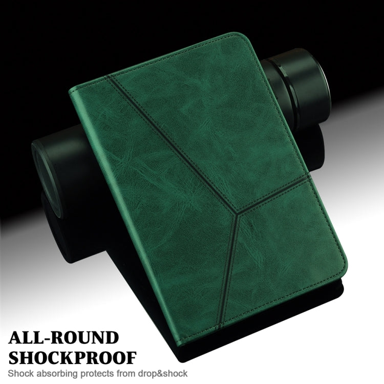 For Samsung Galaxy Tab S9 / S9 FE Solid Color Stripe Embossed Leather Tablet Case(Green)