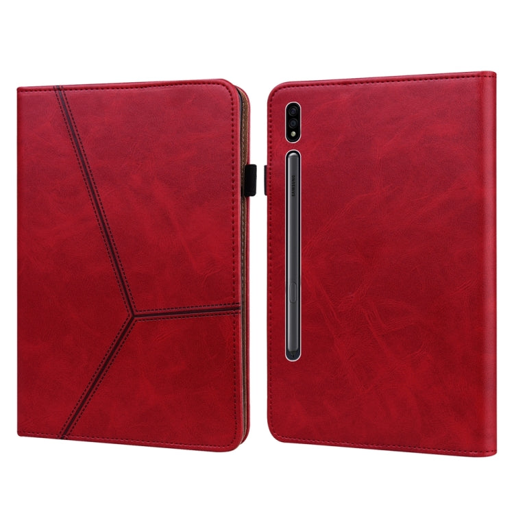 For Samsung Galaxy Tab S9 / S9 FE Solid Color Stripe Embossed Leather Tablet Case(Red)