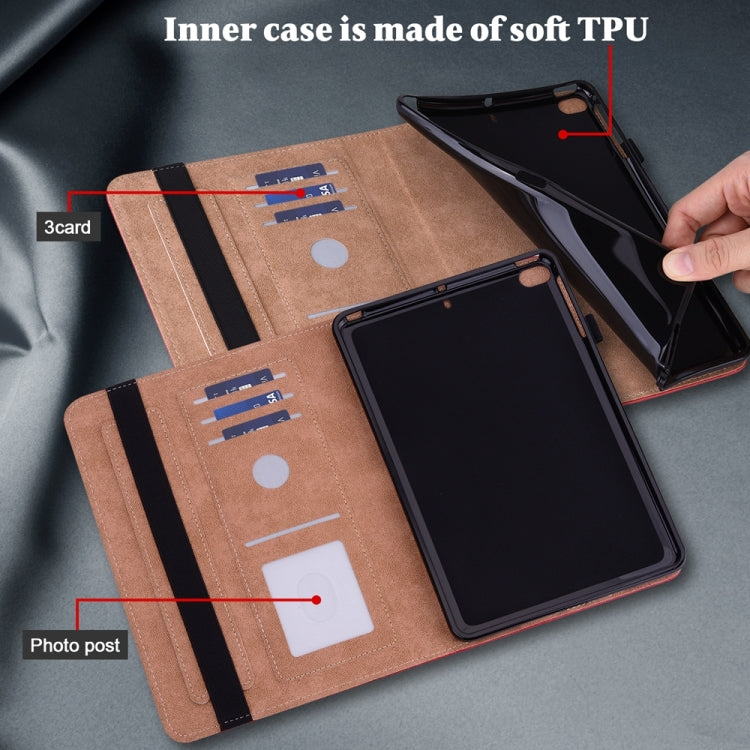 For Samsung Galaxy Tab S9 / S9 FE Solid Color Stripe Embossed Leather Tablet Case(Red)
