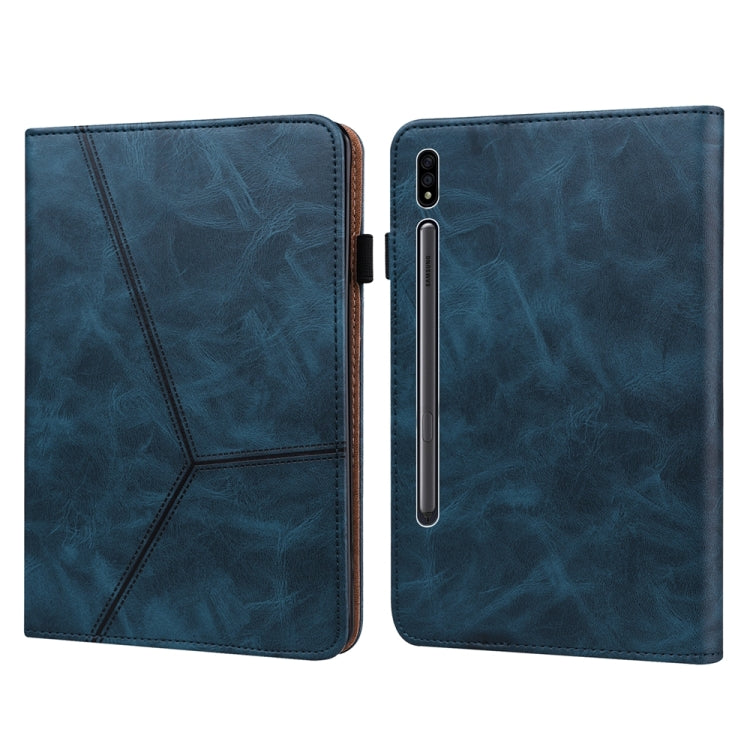 For Samsung Galaxy Tab S7/S8/S9/S9 FE Solid Color Stripe Embossed Leather Tablet Case(Blue)