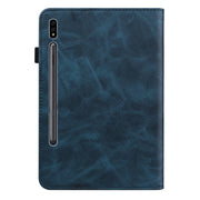 For Samsung Galaxy Tab S7/S8/S9/S9 FE Solid Color Stripe Embossed Leather Tablet Case(Blue)
