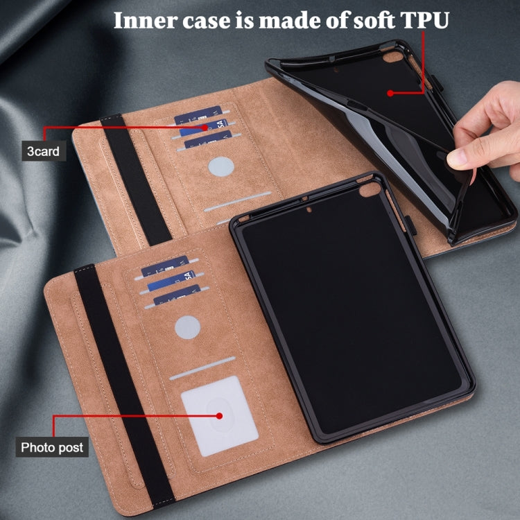 For Samsung Galaxy Tab S7/S8/S9/S9 FE Solid Color Stripe Embossed Leather Tablet Case(Blue)