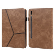 For Samsung Galaxy Tab S9 / S9 FE Solid Color Stripe Embossed Leather Tablet Case(Brown)