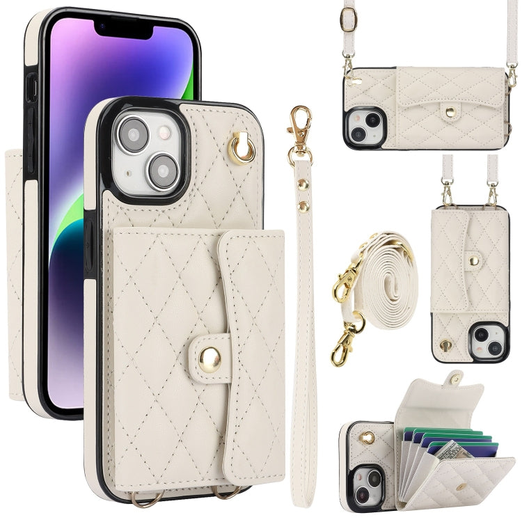 For iPhone 13 mini Crossbody Rhombic Horizontal Wallet Leather Phone Case(White)
