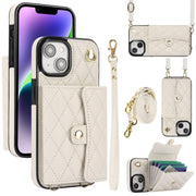 For iPhone 13 mini Crossbody Rhombic Horizontal Wallet Leather Phone Case(White)