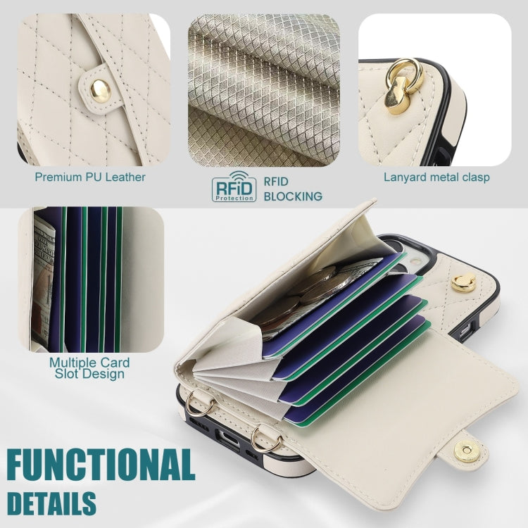 For iPhone 13 mini Crossbody Rhombic Horizontal Wallet Leather Phone Case(White)