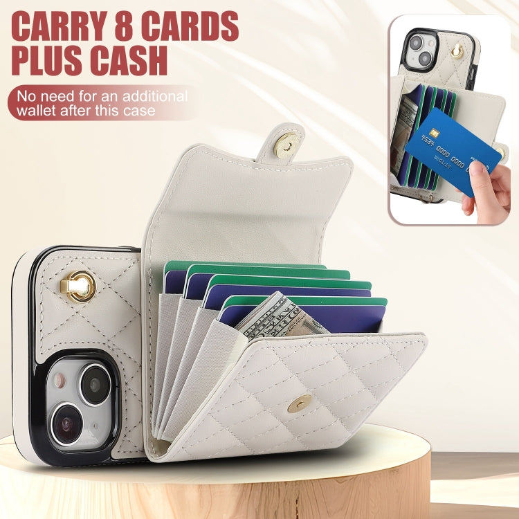 For iPhone 13 mini Crossbody Rhombic Horizontal Wallet Leather Phone Case(White)