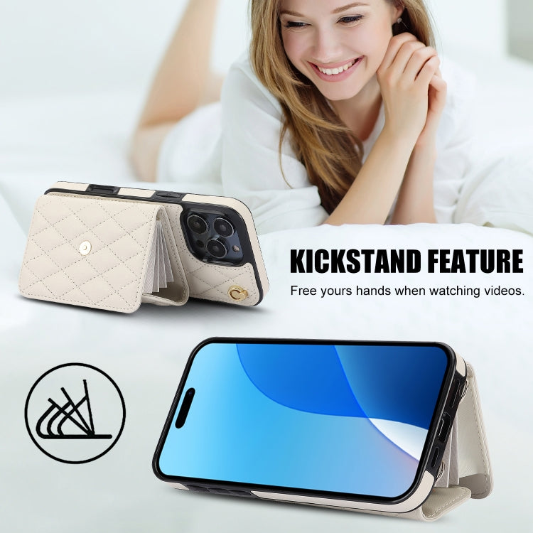 For iPhone 16 Pro Max Crossbody Rhombic Horizontal Wallet Leather Phone Case(White)