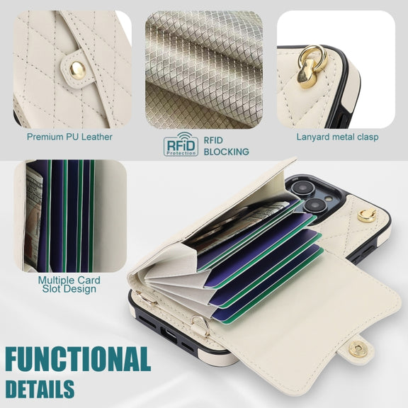 For iPhone 16 Pro Max Crossbody Rhombic Horizontal Wallet Leather Phone Case(White)
