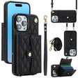 For iPhone 16 Pro Max Crossbody Rhombic Horizontal Wallet Leather Phone Case(Black) - iPhone 16 Pro Max Cases by PMC TechLife | Online Shopping South Africa | PMC TechLife | Buy Now Pay Later Mobicred