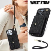 For iPhone 16 Pro Max Crossbody Rhombic Horizontal Wallet Leather Phone Case(Black)