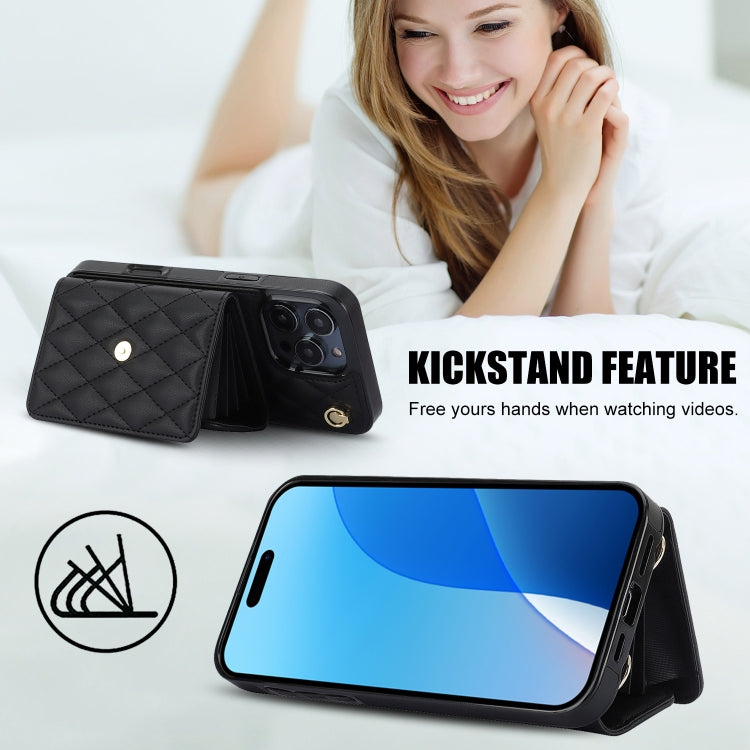 For iPhone 16 Pro Max Crossbody Rhombic Horizontal Wallet Leather Phone Case(Black)