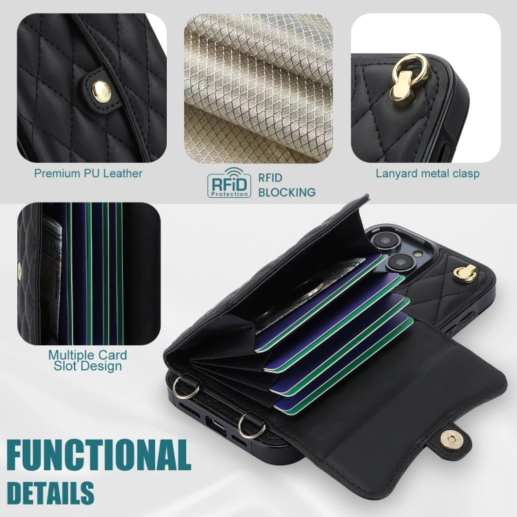 For iPhone 16 Pro Max Crossbody Rhombic Horizontal Wallet Leather Phone Case(Black)